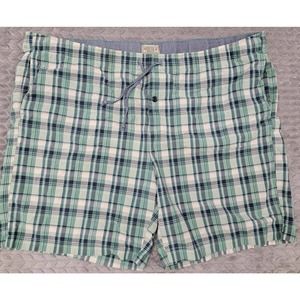 Men’s LL Bean Shorts Size XL Plaid Blue Green White Drawstring 8” Inseam